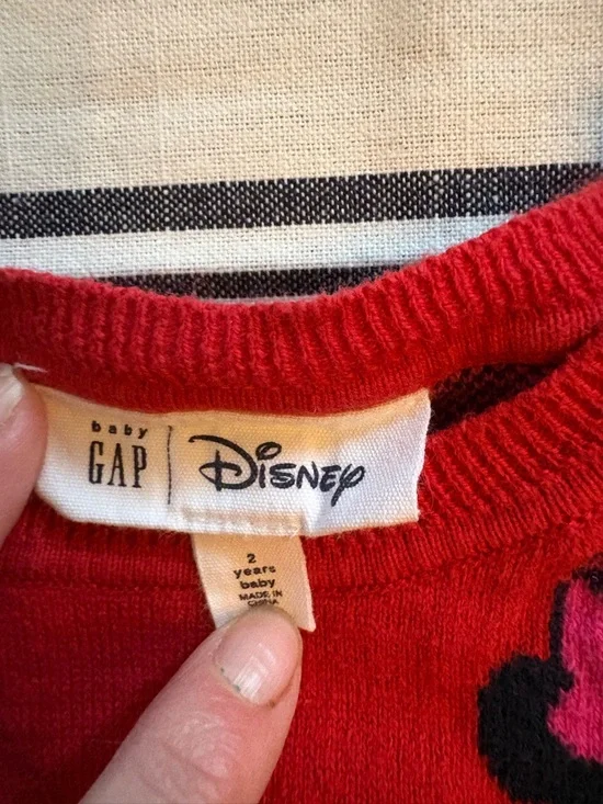 GAP Red Kids Sweater with Navy and Pink Minnie Bow Pattern - Picture 2 of 4